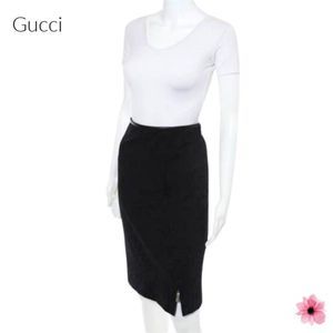Gucci Black Wool Zipper Front Pencil Skirt Size IT 42